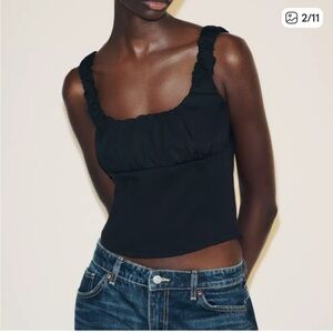 NWT Zara Black Ruched Poplin Top